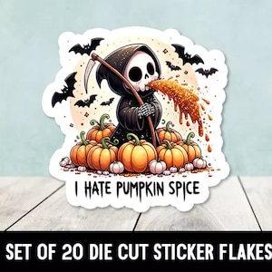 Pegatinas troqueladas Happy Mail con esqueleto de calabaza y especias de Hate - Juego de 20