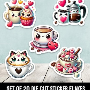 Valentine Kawaii Kaffee Mixed Set sterben geschnittene Aufkleber Happy Mail - Set von 20