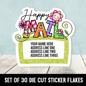 Happy Mail WordArt-set van 30 gestanste adreslabels