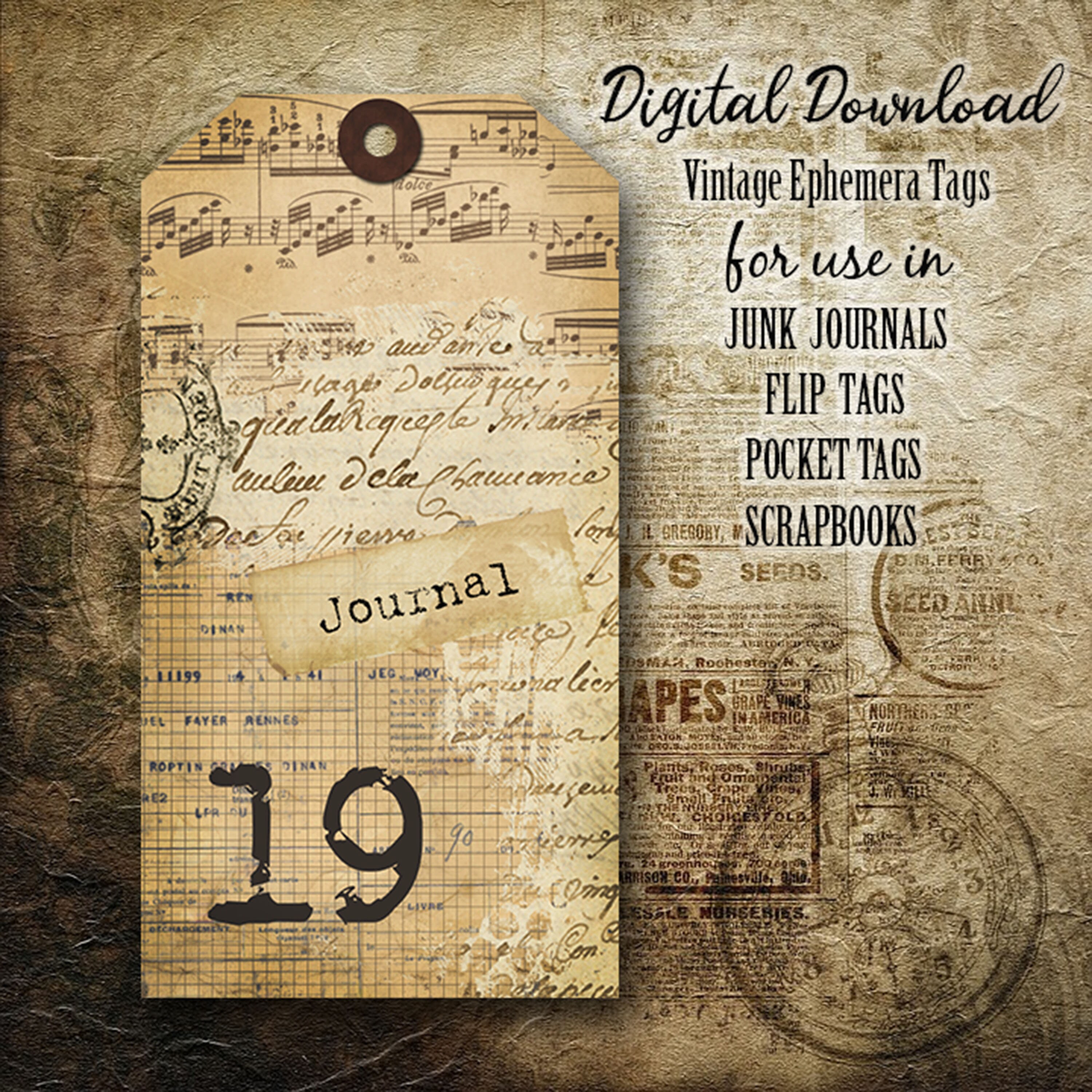 INSTANT DOWNLOAD DIGITAL Vintage Ephemera Tags - Junk Journal - Flip ...