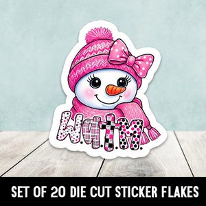 Custom Group Label WATM Pink Snowman Stickers Die Cut Stickers - Set of 20