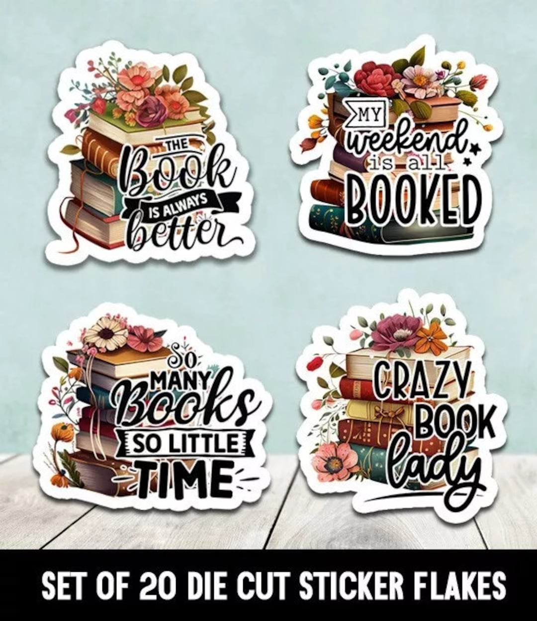 Books Mixed Set Die Cut Stickers Happy Mail - Set of 20 - Etsy