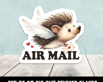 Air Mail Hedgehog Die Cut Stickers Happy Mail - Set of 20