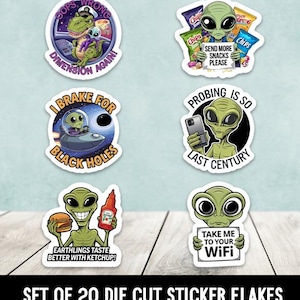 Pegatinas troqueladas con diseño de extraterrestres, divertidas y variadas, Happy Mail (juego de 20)