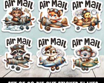 Blandade set med utstansade klistermärken med flygpostdjur, Happy Mail - 20-pack
