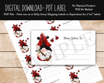 Gnome Ladybug Mail Carrier PDT Labels Please Deliver To - Happy Mail - Avery 8163 Shipping Label - Digital Download Printable Design