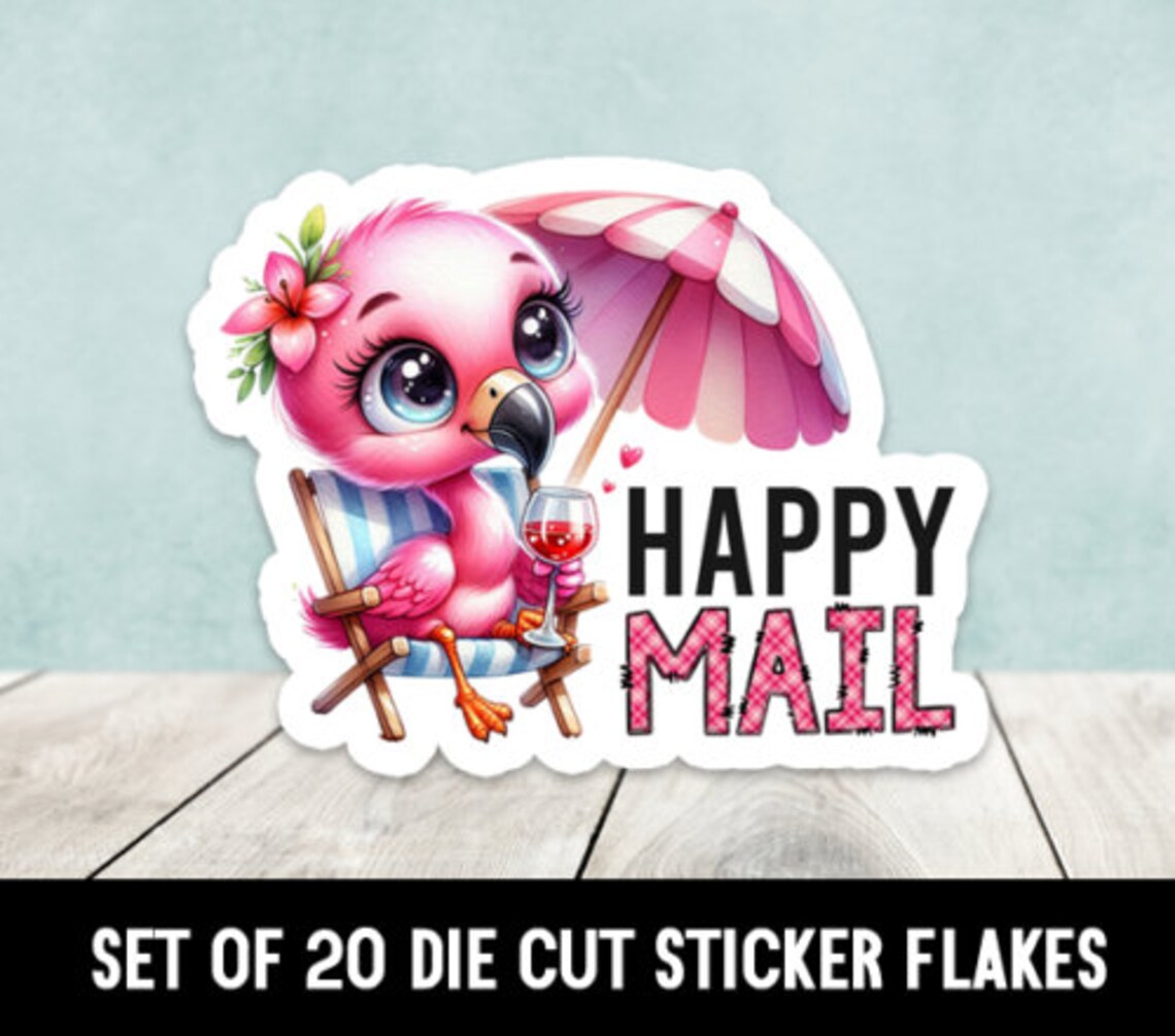 Cute Flamingo at Beach Die Cut Stickers Happy Mail - Set of 20 - Etsy
