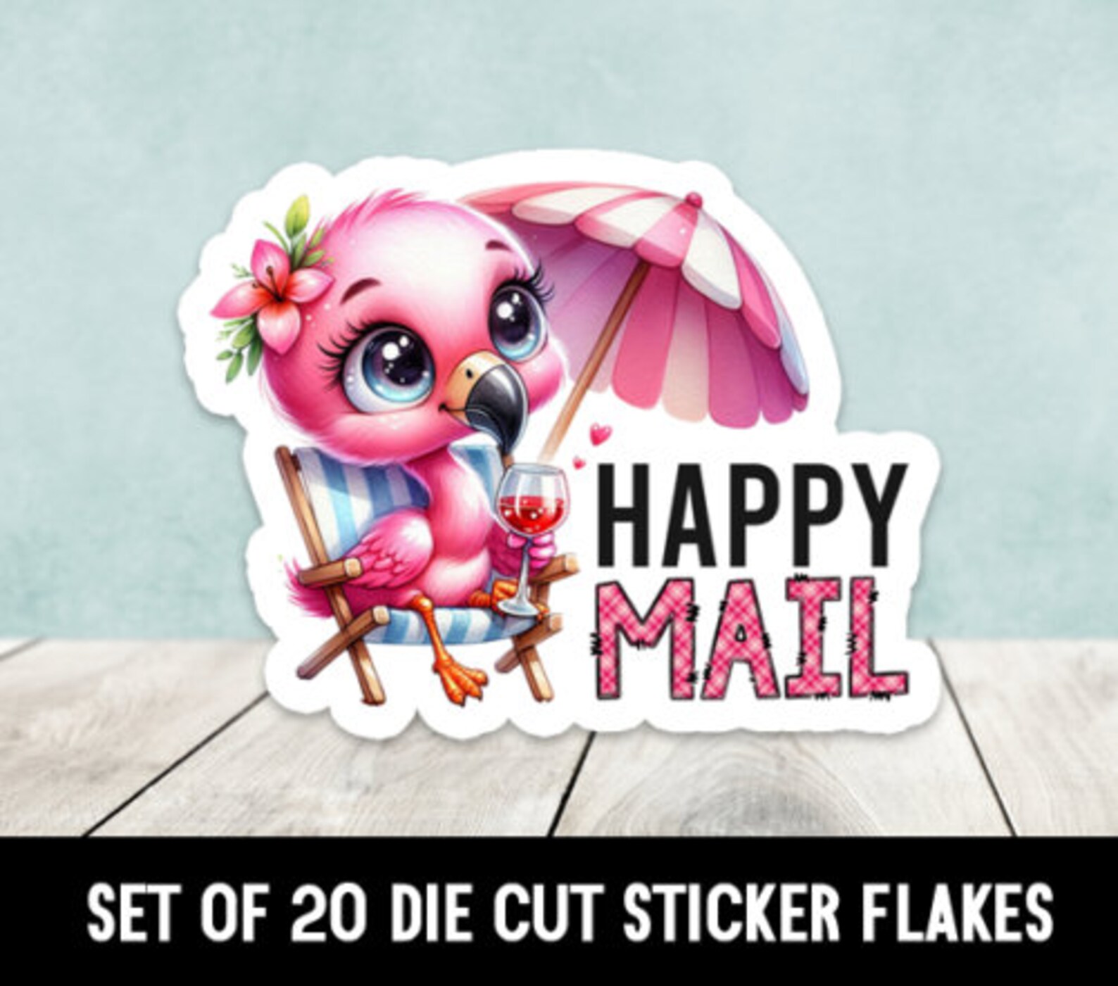 Cute Flamingo at Beach Die Cut Stickers Happy Mail - Set of 20 - Etsy