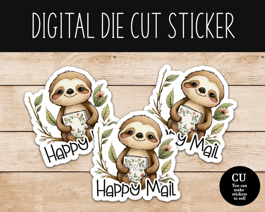 Sloth Happy Mail Die Cut Digital Mail Sticker - PNG File - Commercial ...