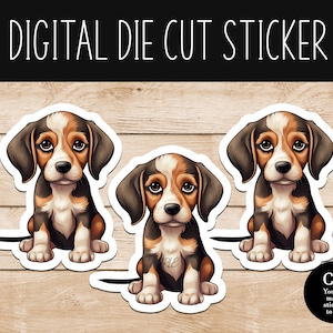 Adesivo adorável de filhote de beagle - arquivo PNG - uso comercial ok -crie adesivos recortados e venda