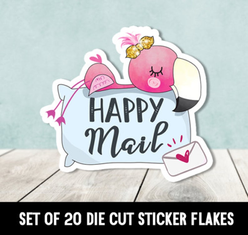 Pink Flamingo Happy Mail Die Cut Sticker Flakes - Set of 20 - Etsy