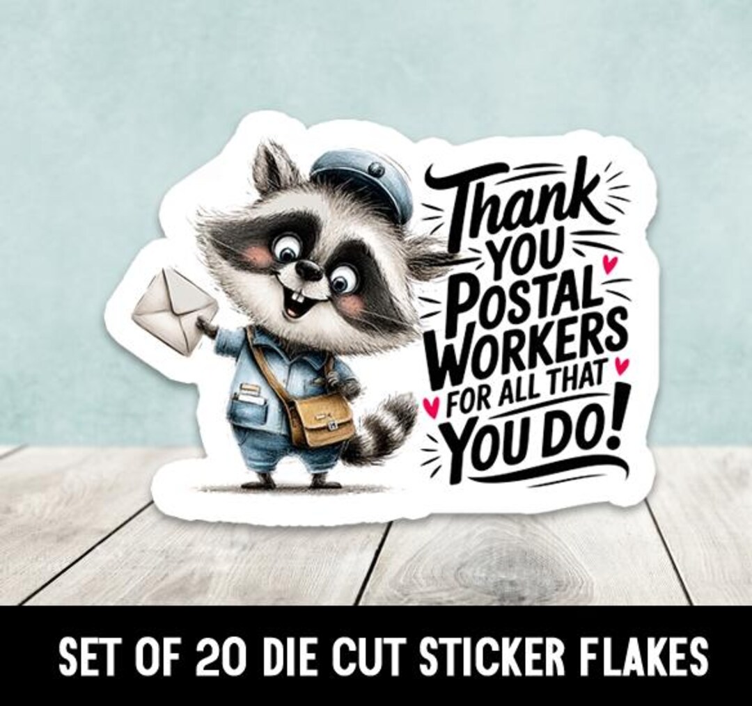 Thank You Postal Workers Raccoon Die Cut Stickers Happy Mail - Set of ...