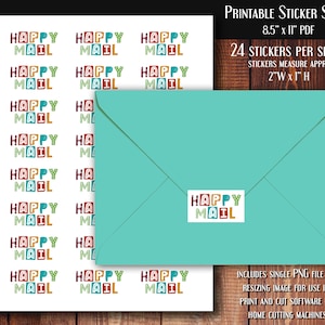 Printable Happy Mail Envelope Seal Stickers - Commercial Use - Print and Cut - Digital Stickers For Snail Mail Pen Pals - PDF - PNG