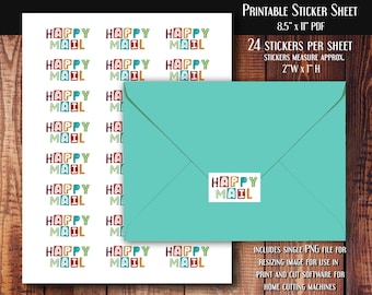 Printable Happy Mail Envelope Seal Stickers - Commercial Use - Print and Cut - Digital Stickers For Snail Mail Pen Pals - PDF - PNG