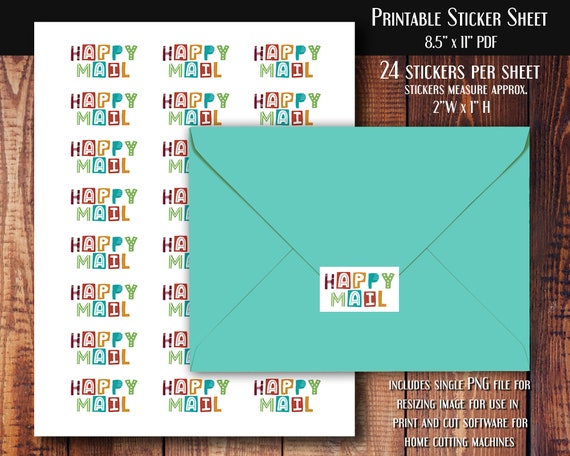 Printable Happy Mail Envelope Seal Stickers Commercial Use Print