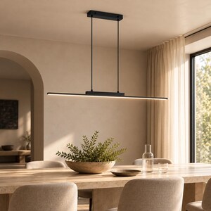 100cm Linear LED Pendant Light, Modern Black Hanging Bar Light, Kitchen Island Dining Table Pendant, Minimalist Ceiling Lamp