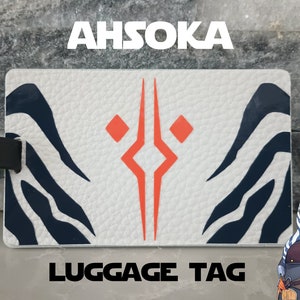 STAR WARS AHSOKA Fulcrum Snips Mandalorian Luggage Tag Travel Gift for Backpack Suitcase Gym Bag Tag Badge Holder Vegan Leather White Blue