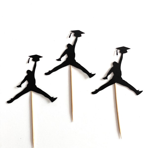 Jumpman Graduation Cupcake Toppers, Birthday Party, Team Party, Basketball Party (24 pieces)