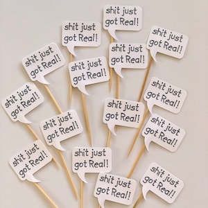 24 Pcs. Shit Just Got Real - Party Picks, Cupcake Toppers, Food Picks, Birthday Party