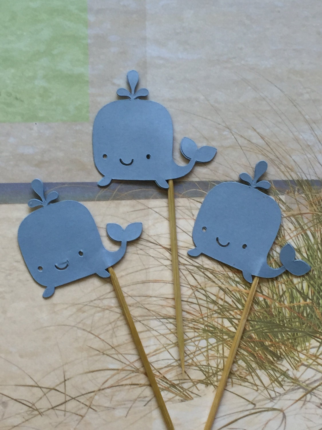 24 Pieces Blue Whale Cupcake Toppers - Birthday, Baby Shower