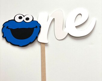 Blue Cookie Monster Cake Topper- First Birthday Cake Topper, One Cake Topper