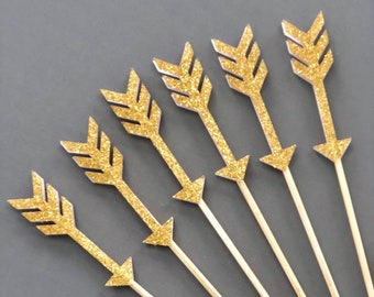 24 Pieces Gold Glitter Arrow on a Skewer Birthdays, Party Decor, Weddings, Baby / Bridal Showers