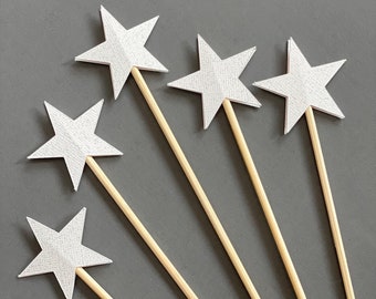 24 Pieces WHITE GLITTER STAR Skewer Birthday Party/Bridal Shower/Wedding/ Cake Topper