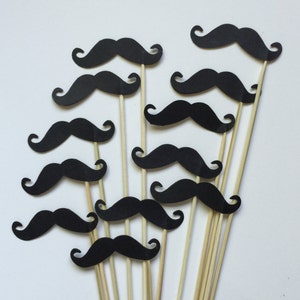 12 Pcs 2 1/4" MUSTACHE Black  - Photo Booth Props, Birthday Photo Props, Bridal Shower Photo Props, Props on a Skewer Stick, Toppers