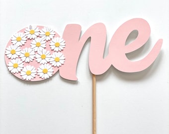 White Daisy Flower with Pink ONE Cake Topper - First Birthday Cake, ONE Cake Topper