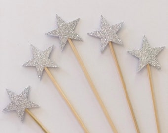 24 Pieces SILVER STAR Skewer Birthday Party/Bridal Shower/Wedding/ Cake Topper