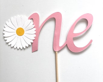 White Daisy Flower with Pink ONE Cake Topper - First Birthday Cake, ONE Cake Topper