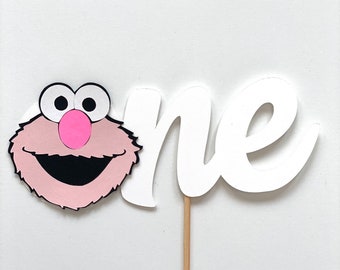 Pink Cookie Monster Cake Topper- First Birthday Cake Topper, One Cake Topper