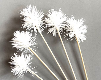 12 Pcs  Small Tinsel White Drink  on Skewer Stick- Cupcake Toppers, Birthday Party, Cake Toppers, Holiday Decor