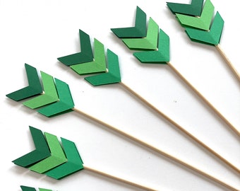 24 PCS 3 Shades of GREEN Chevron Arrow on Skewer Stick Birthday , Bridal Showers, Wedding Party, Table Center Piece