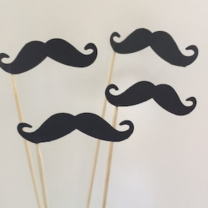 12 Pcs 2 1/4 MUSTACHE Black Photo Booth Props, Birthday Photo Props, Bridal Shower Photo Props, Props on a Skewer Stick, Toppers image 2