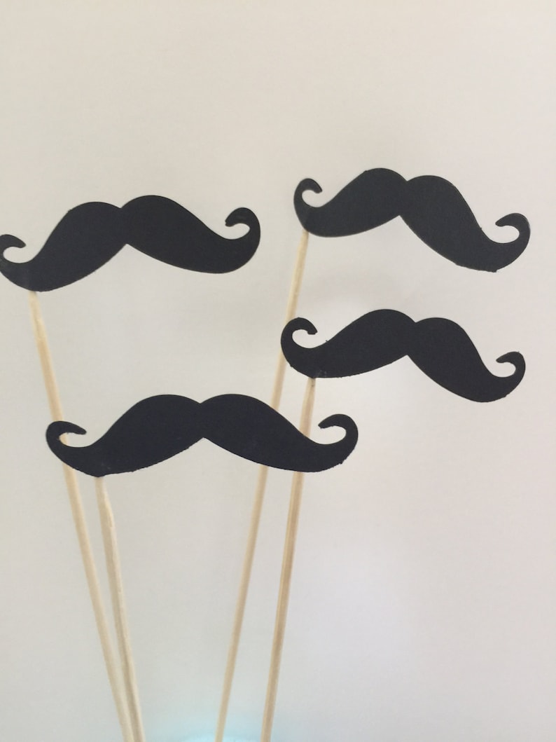 12 Pcs 2 1/4 MUSTACHE Black Photo Booth Props, Birthday Photo Props, Bridal Shower Photo Props, Props on a Skewer Stick, Toppers image 2