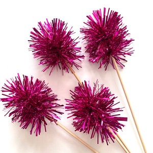 12 Pcs Small Fuschia Drink Stirrers on Skewer Stick Birthday Party, Cake Toppers, Holiday Decor image 2