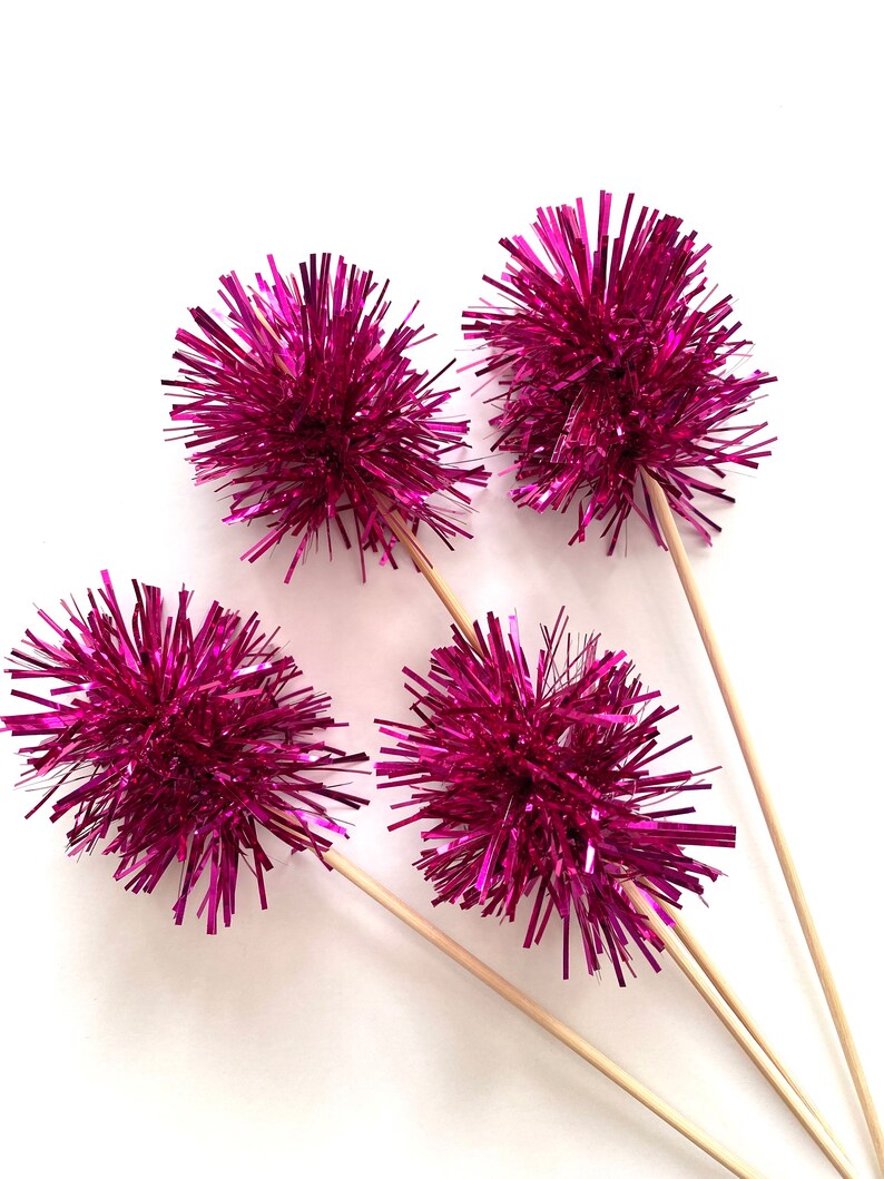 12 Pcs Small Fuschia Drink Stirrers on Skewer Stick Birthday Party, Cake Toppers, Holiday Decor image 2