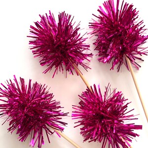 12 Pcs Small Fuschia Drink Stirrers on Skewer Stick Birthday Party, Cake Toppers, Holiday Decor image 1