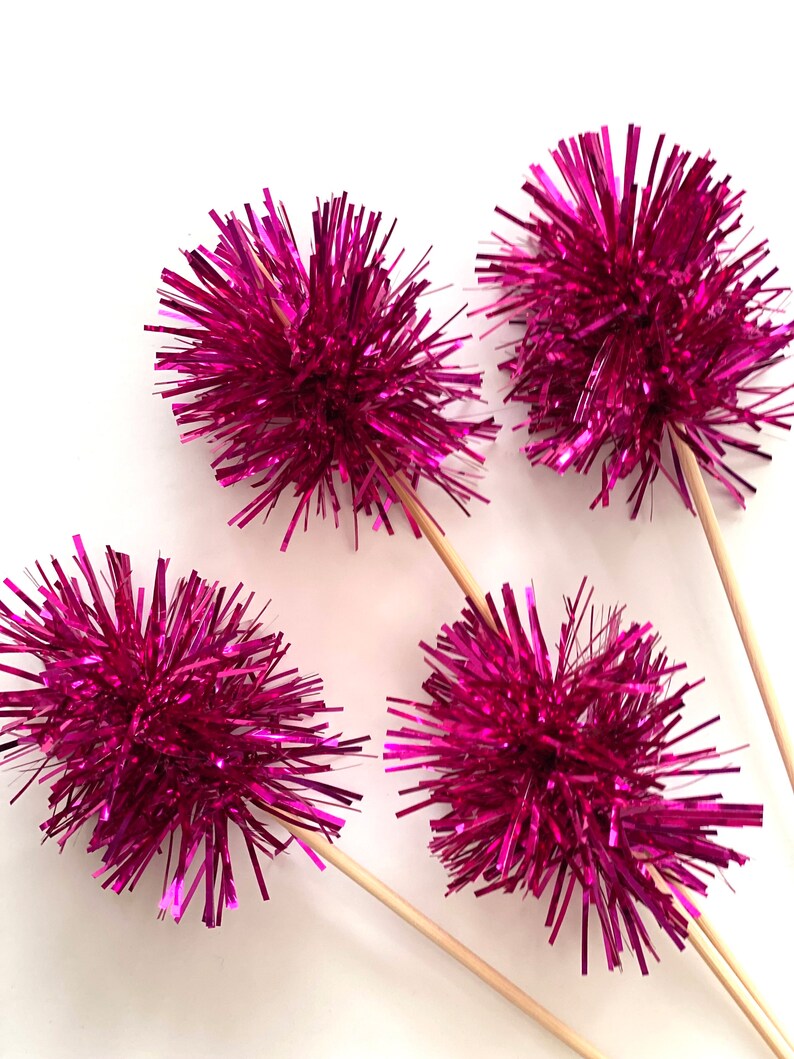 12 Pcs Small Fuschia Drink Stirrers on Skewer Stick Birthday Party, Cake Toppers, Holiday Decor image 1