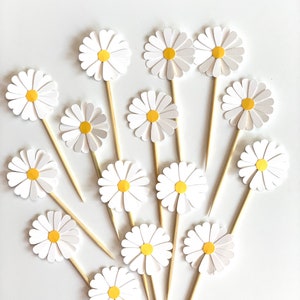 24 Pieces - White Daisy Party Picks, Cupcake Toppers, Birthday Party, Wedding, Bridal Showers