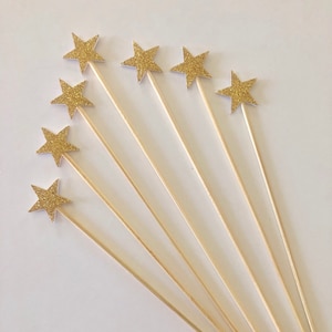 24 Pieces GOLD GLITTER STAR Skewer Birthday Party/Bridal Shower/Wedding/ Cake Topper