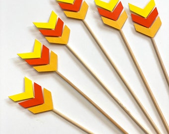 24 Pieces Chevron Arrow on Skewers Yellow-Orange-Mustard Birthdays, Party Decor, Weddings, Bridal Showers