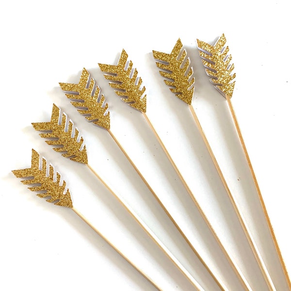 24 PCS GOLD GLITTER Arrow Cupcake Toppers , Birthdays, Party Decor, Weddings, Baby/Bridal Showers