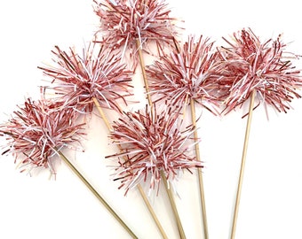 12 Pcs Mix Rose Gold Tinsel on  Skewer Stick- Birthday Party, Cake Toppers, Holiday Decor