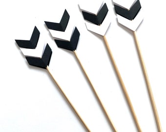 24 Pieces Chevron Arrow on Skewers Black- White Birthdays, Party Decor, Weddings, Bridal Showers