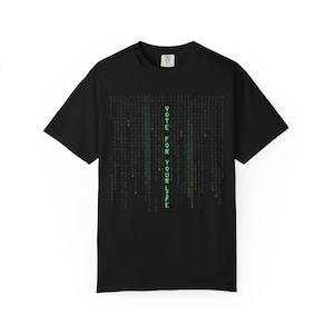 Matrix Code Vote For Your Peace T-shirt | Binary Rain Graphic