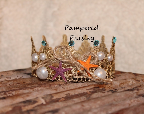 Beach Crown, Cake topper, Starfish Crown, Beach Birthday, Mermaid Birthday, Beach Decorations, Party Favors, Girl Crown, Ariel Crown