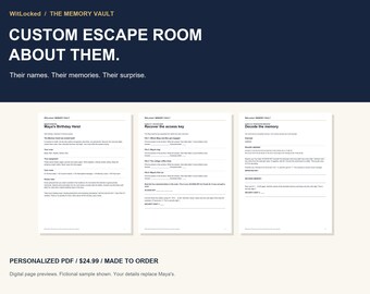 Personalized Escape Room Game, Custom Birthday Heist with Your Memories, Printable PDF