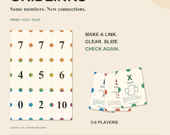 GRIDLINKS Printable Card Game, 2-6 Players, Print and Play PDF, Family Game Night